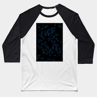 Blue On Black Abstraction Glyphs Baseball T-Shirt